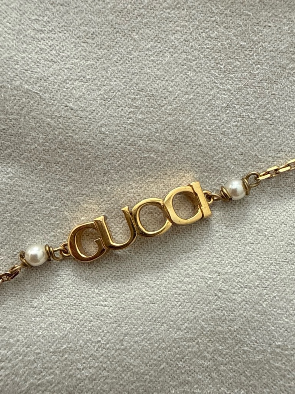 Gucci Gold Logo Bracelet with Pearl Accents